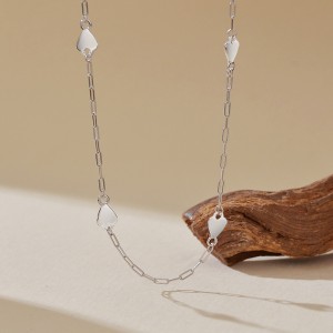 925 Sterling Silver Heart Station Paperclip Chain Necklace 80100094