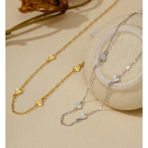 925 Sterling Silver Heart Station Paperclip Chain Necklace 80100094