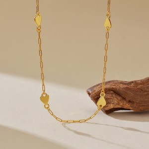 925 Sterling Silver Heart Station Paperclip Chain Necklace 80100094