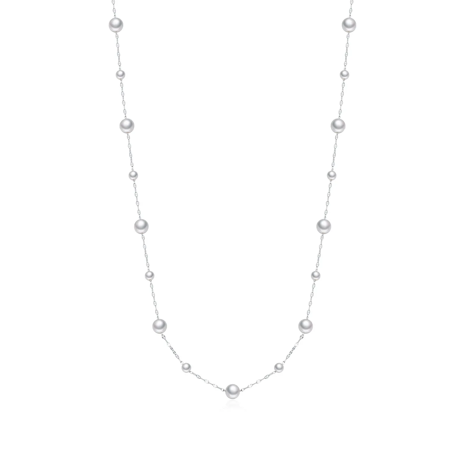 925 Sterling Silver 60cm/90cm Long Pearl Station Necklace 80100095