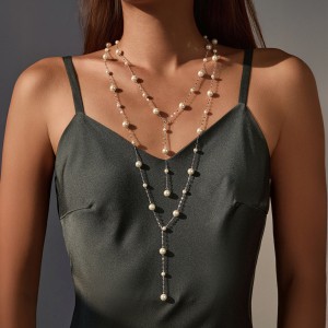 925 Sterling Silver 60cm/90cm Long Pearl Station Necklace 80100095