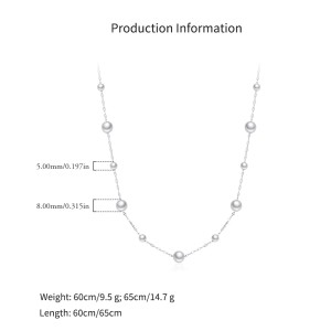 925 Sterling Silver 60cm/90cm Long Pearl Station Necklace 80100095