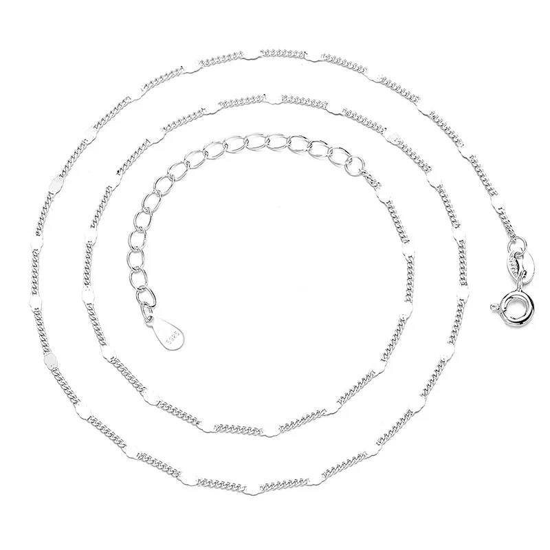 925 Sterling Silver Minimalist Flat Beaded Curb Station Chain 80100099 925 Sterling Silver Minimalist Flat Beaded Curb Station Chain 80100099