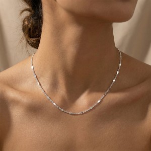 925 Sterling Silver Minimalist Flat Beaded Curb Station Chain 80100099 925 Sterling Silver Minimalist Flat Beaded Curb Station Chain 80100099