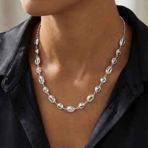 925 Sterling Silver Geometric Concave Bean Choker Necklace 80100101 925 Sterling Silver Geometric Concave Bean Choker Necklace 80100101