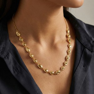 925 Sterling Silver Geometric Concave Bean Choker Necklace 80100101 925 Sterling Silver Geometric Concave Bean Choker Necklace 80100101