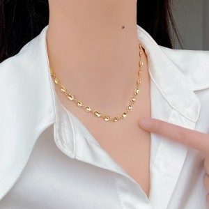 925 Sterling Silver Geometric Concave Bean Choker Necklace 80100101 925 Sterling Silver Geometric Concave Bean Choker Necklace 80100101