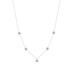 925 Sterling Silver CZ Station Collarbone Necklace 80100083
