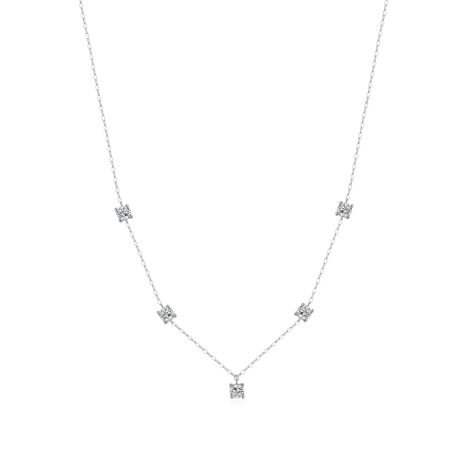 925 Sterling Silver CZ Station Collarbone Necklace 80100083