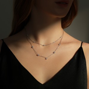 925 Sterling Silver CZ Station Collarbone Necklace 80100083
