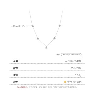 925 Sterling Silver CZ Station Collarbone Necklace 80100083