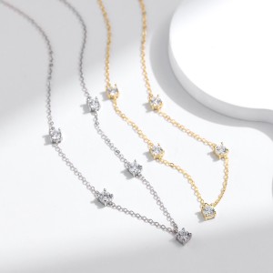 925 Sterling Silver CZ Station Collarbone Necklace 80100083