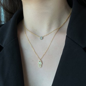 925 Sterling Silver Evil Eye Fatima Hand Layered Necklaces 80200182 925 Sterling Silver Evil Eye Fatima Hand Layered Necklaces 80200182