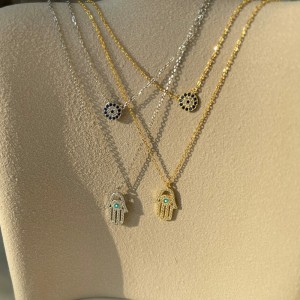 925 Sterling Silver Evil Eye Fatima Hand Layered Necklaces 80200182 925 Sterling Silver Evil Eye Fatima Hand Layered Necklaces 80200182