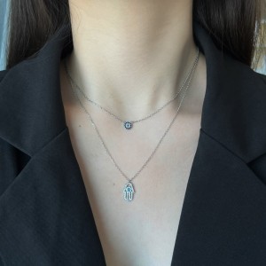 925 Sterling Silver Evil Eye Fatima Hand Layered Necklaces 80200182 925 Sterling Silver Evil Eye Fatima Hand Layered Necklaces 80200182