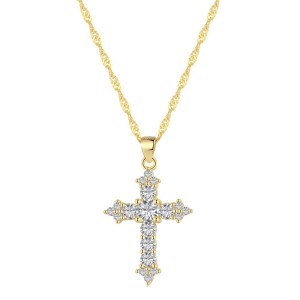 925 Sterling Silver Vintage Zirconia Cross Necklace 80200220