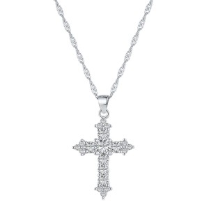 925 Sterling Silver Vintage Zirconia Cross Necklace 80200220