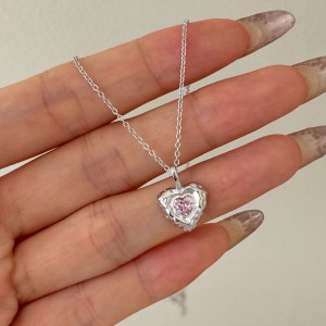 925 Sterling Silver Zirconia Heart Necklace 80200226