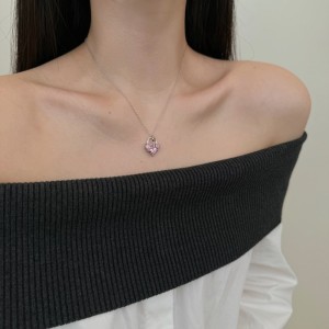 925 Sterling Silver Pink Zirconia Key Heart Necklace 80200228