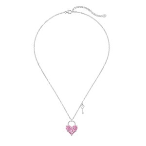 925 Sterling Silver Pink Zirconia Key Heart Necklace 80200228