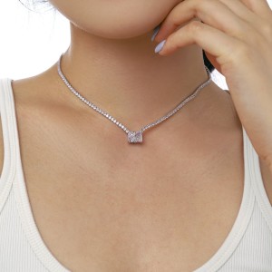 Sparkle 8A Zirconia Rectangle Pendant Tennis Party Necklace 80200232
