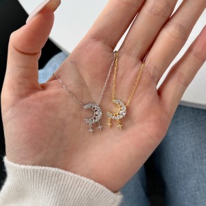 S925 5A Zirconia Heart Moon Star Necklace 80200305