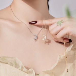 S925 5A Zirconia Heart Moon Star Necklace 80200305