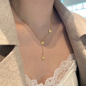 925 Sterling Silver Butterfly Tassel Necklace 80200306