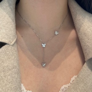 925 Sterling Silver Butterfly Tassel Necklace 80200306