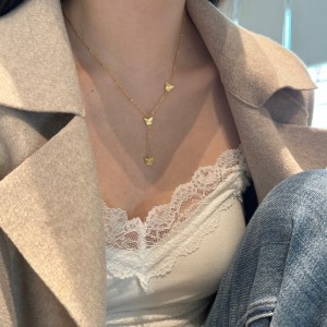 925 Sterling Silver Butterfly Tassel Necklace 80200306