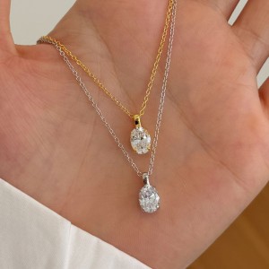 S925 5A Zirconia Oval Pendant Necklace 80200307