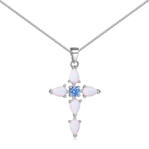 S925 Sparkle Pear-shaped Opal Cross Necklace 80200307