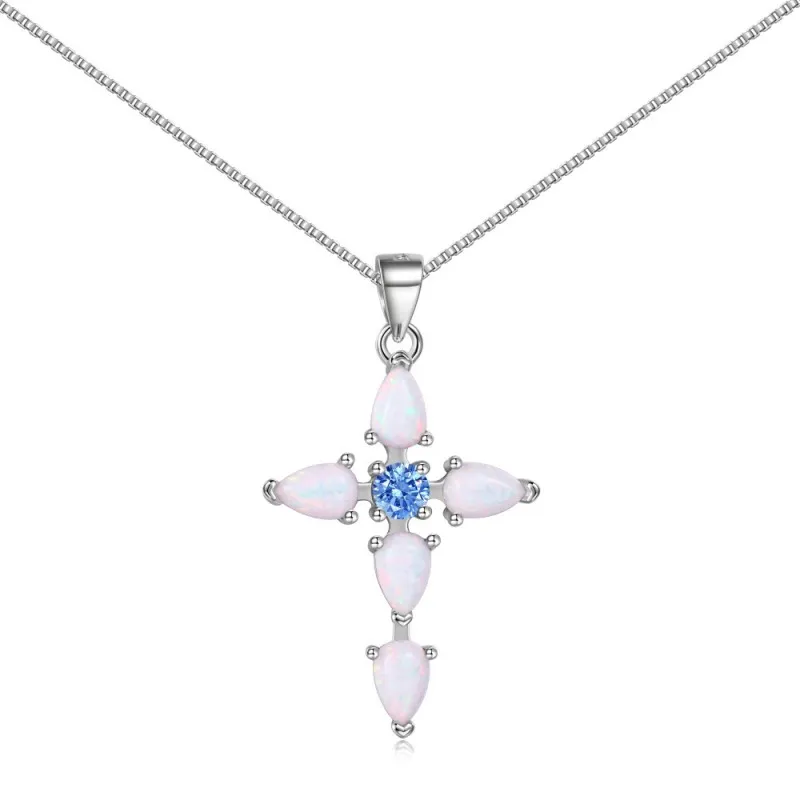 S925 Sparkle Pear-shaped Opal Cross Necklace 80200307