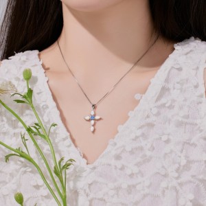 S925 Sparkle Pear-shaped Opal Cross Necklace 80200307