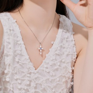 S925 Sparkle Pear-shaped Opal Cross Necklace 80200307