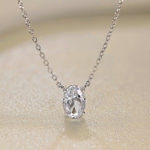 S925 8A Oval Ice-cut Zirconia Necklace 80200313