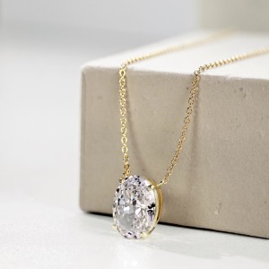 S925 8A Oval Ice-cut Zirconia Necklace 80200313