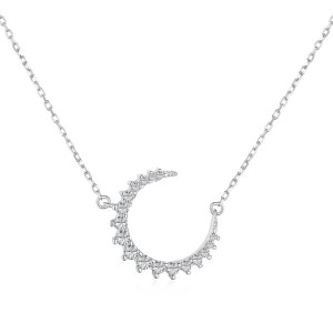 925 Sterling Silver Zirconia Moon Necklace 80200314