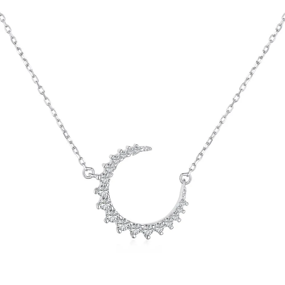 925 Sterling Silver Zirconia Moon Necklace 80200314