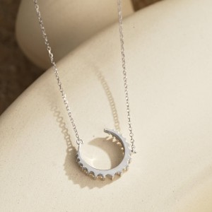 925 Sterling Silver Zirconia Moon Necklace 80200314
