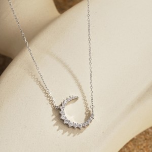 925 Sterling Silver Zirconia Moon Necklace 80200314