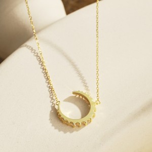 925 Sterling Silver Zirconia Moon Necklace 80200314