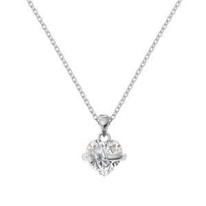 925 Sterling Silver Zirconia Heart Bow Necklace 80200318