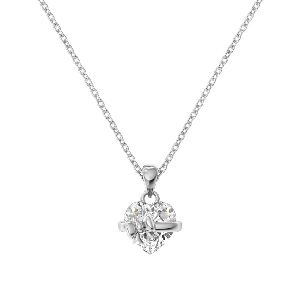 925 Sterling Silver Zirconia Heart Bow Necklace 80200318