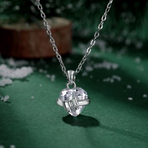 925 Sterling Silver Zirconia Heart Bow Necklace 80200318