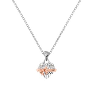 925 Sterling Silver Zirconia Heart Bow Necklace 80200318