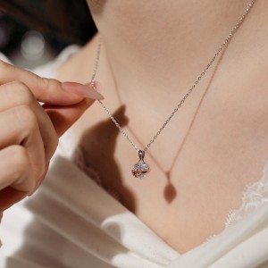925 Sterling Silver Zirconia Heart Bow Necklace 80200318
