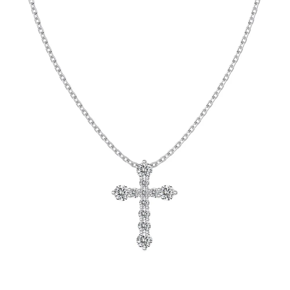 925 Sterling Silver Zirconia Cross Pendant Necklace 80200322