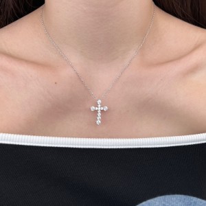 925 Sterling Silver Zirconia Cross Pendant Necklace 80200322