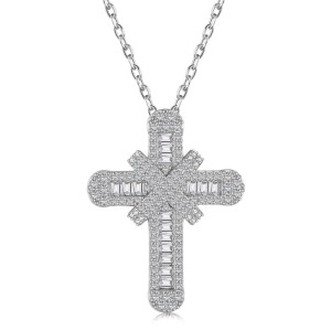 S925 Punk Zirconia Cross Pendant Necklace 80200324